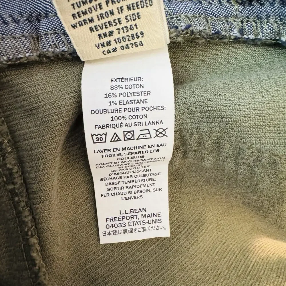LL Bean Womens 6 Favorite Fit Stretch Corduroy Pants Olive Sage Green Flat Front